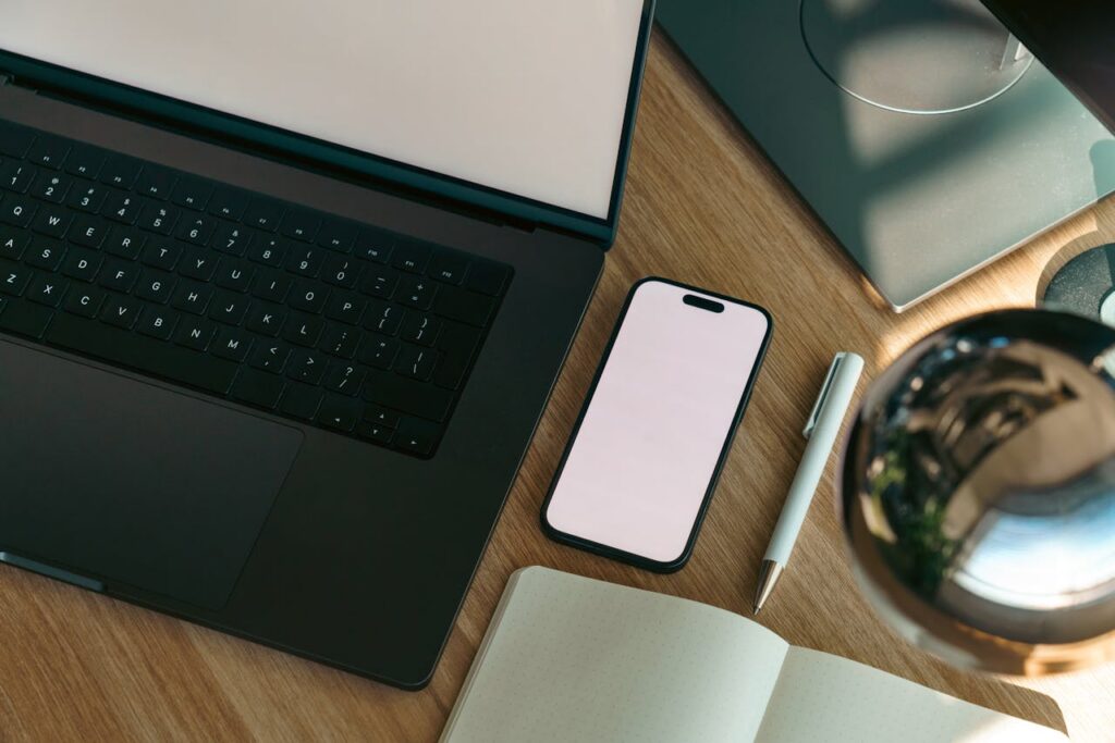 pexels photo 34088260 Mockup Office Devices Laptop Smartphone Workspace Top View